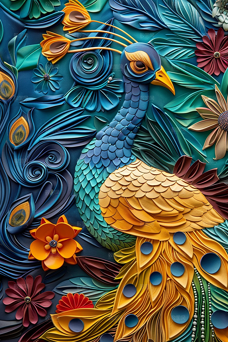 浮雕孔雀质感高清素材