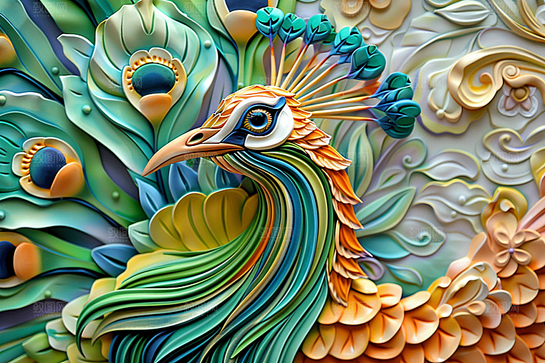 浮雕孔雀质感立体素材
