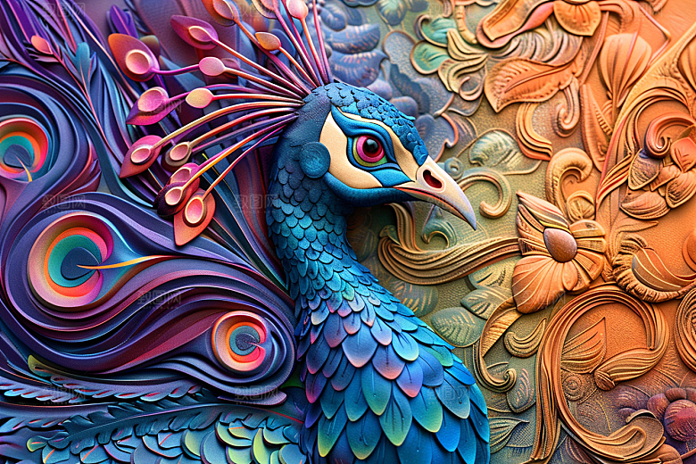 浮雕孔雀肌理彩色素材