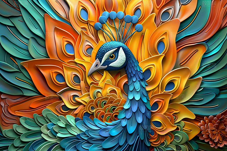 浮雕孔雀高清立体素材