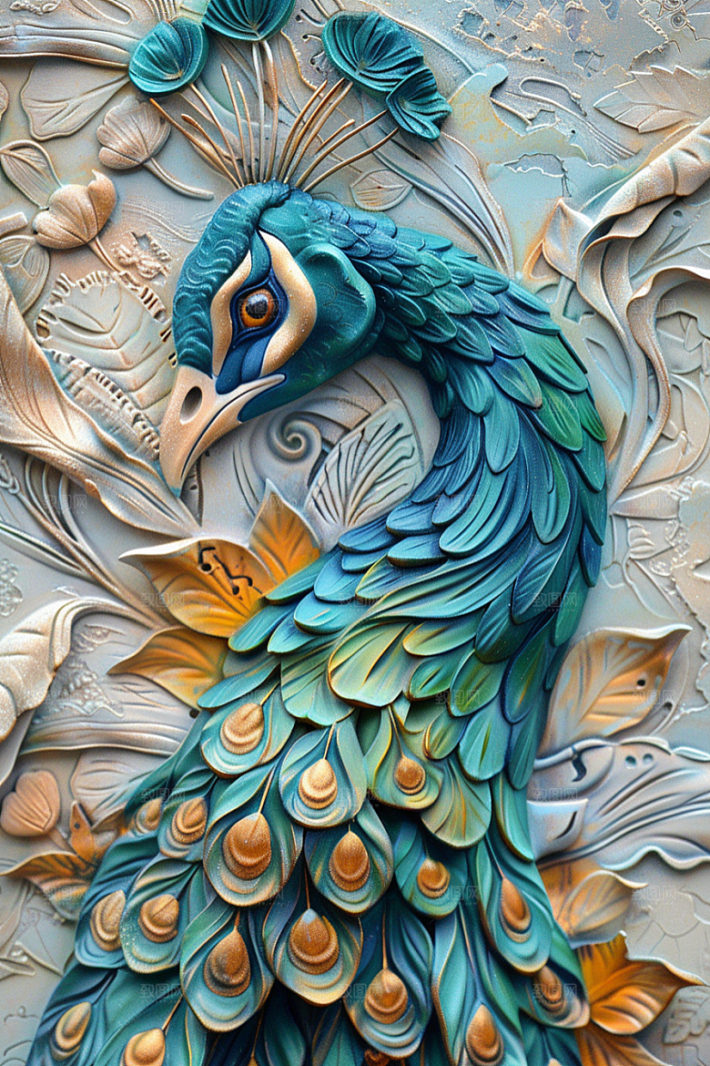 浮雕孔雀立体肌理素材