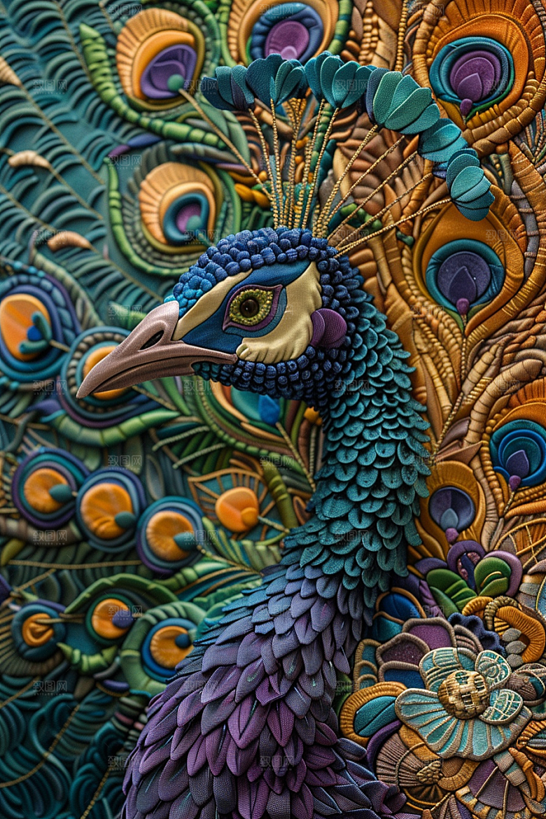 浮雕孔雀立体凹凸素材