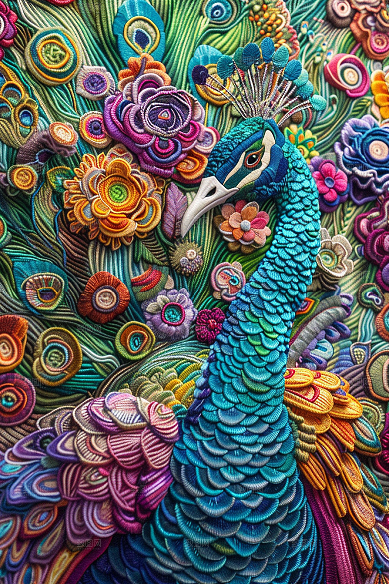 浮雕孔雀绚丽纹理素材
