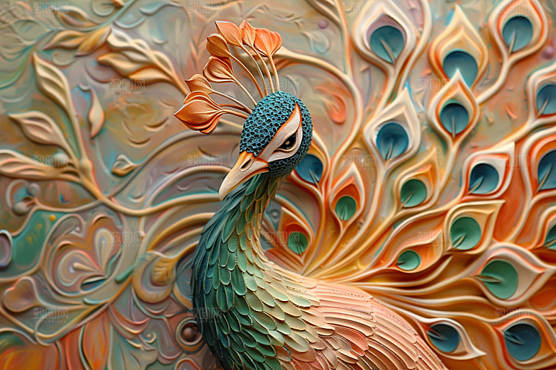 浮雕孔雀唯美立体素材