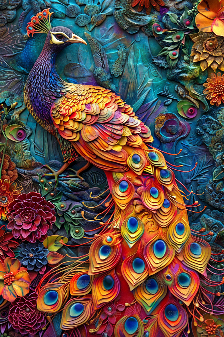 浮雕孔雀绚丽凹凸素材