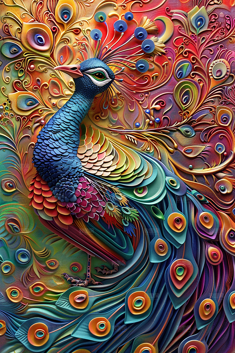 浮雕孔雀凹凸纹理素材