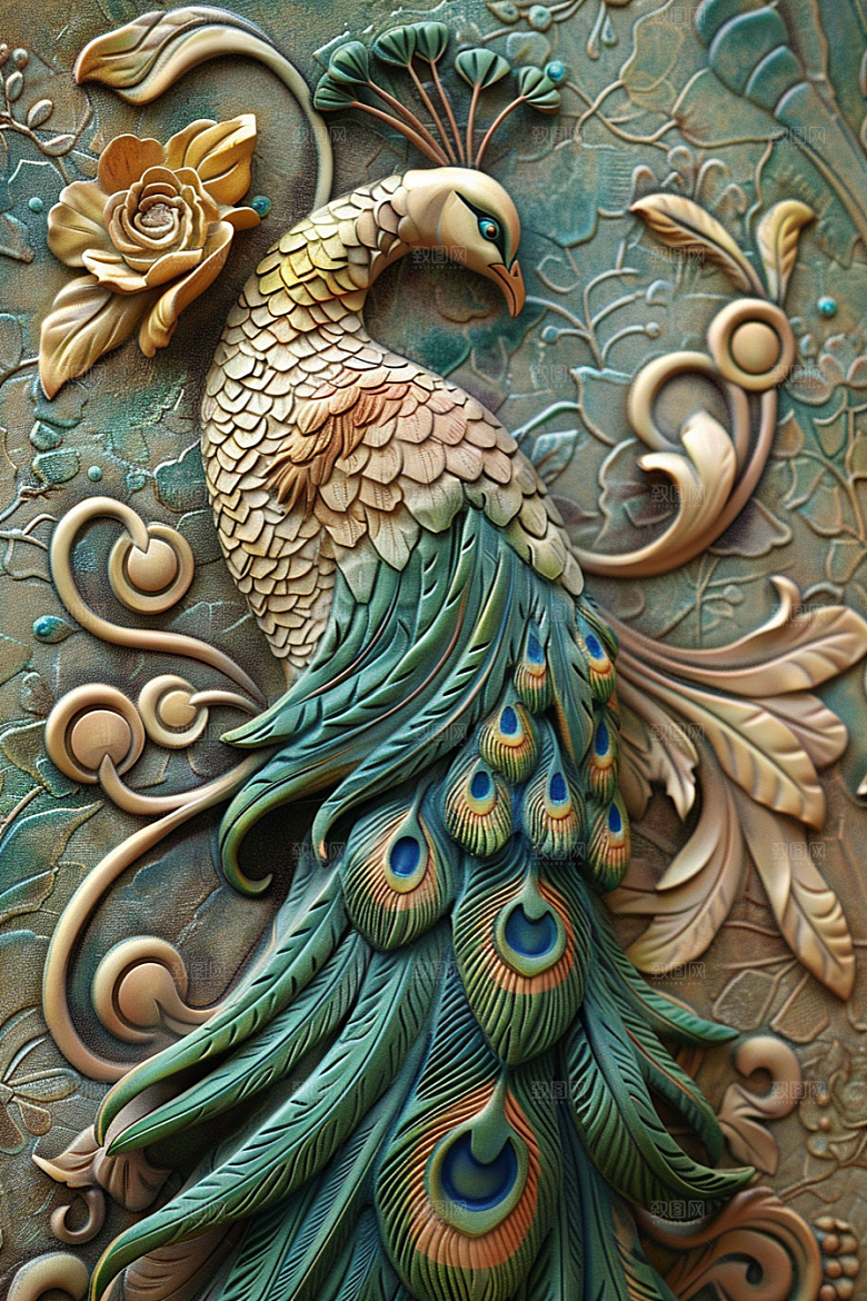 浮雕孔雀纹理质感素材