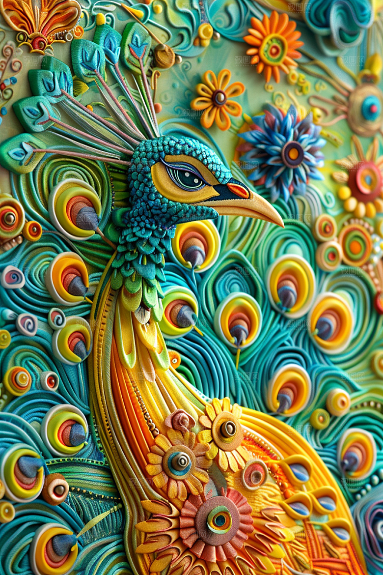 浮雕孔雀精致3D素材