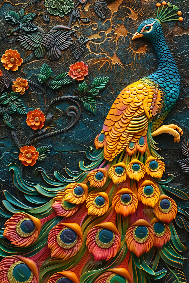 浮雕孔雀3D精致素材