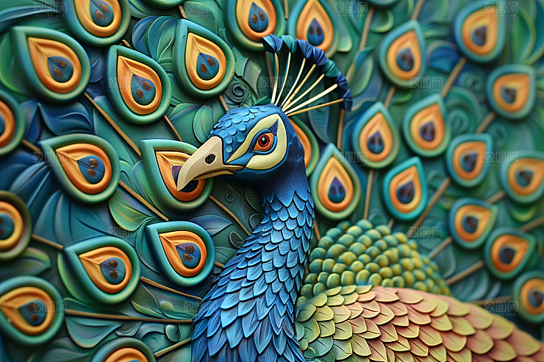 浮雕孔雀雕刻肌理素材