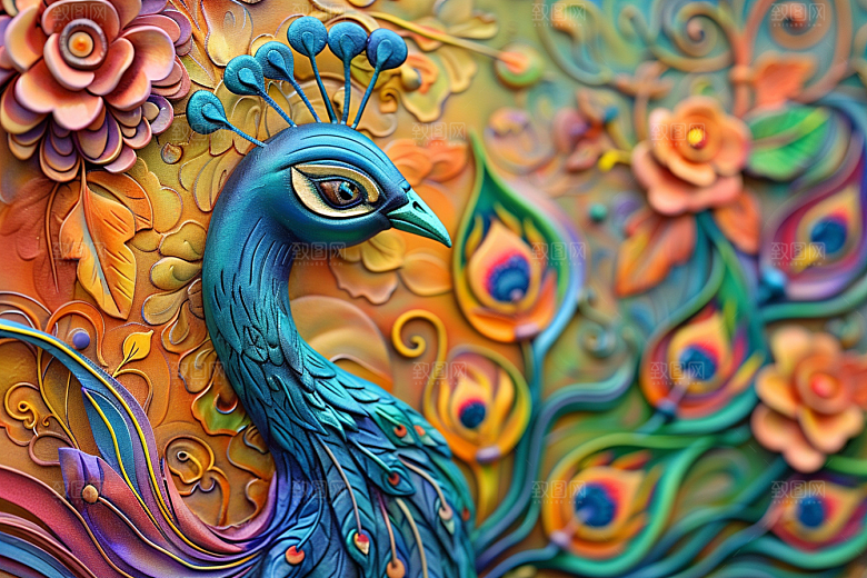 浮雕孔雀立体3D素材