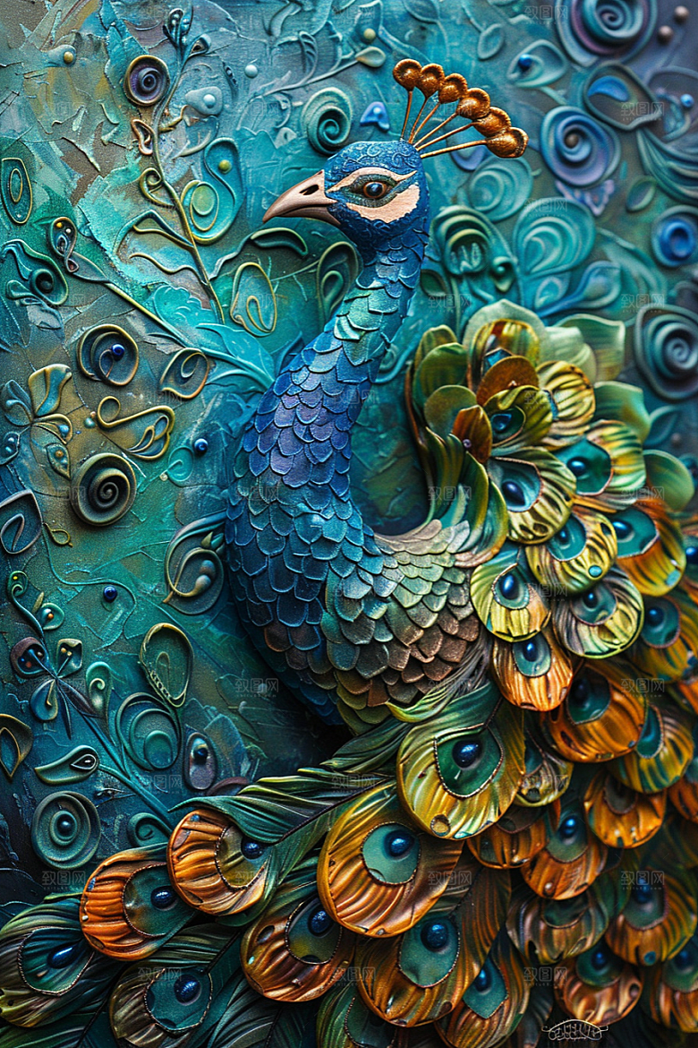 浮雕孔雀雕刻精致素材