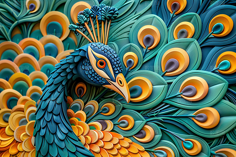 浮雕孔雀质感绚丽素材