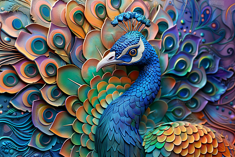 浮雕孔雀油画精致素材