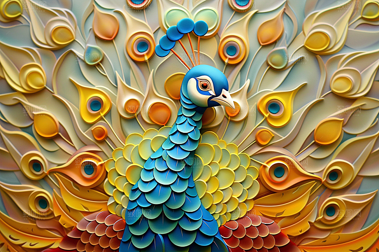浮雕孔雀肌理油画素材