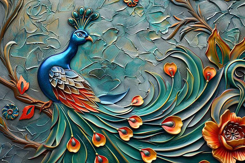 浮雕孔雀精致质感素材