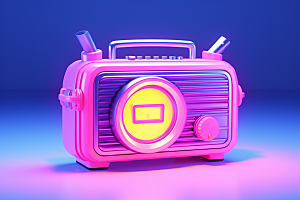 复古收音机电波彩色模型
