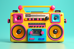 复古收音机音乐彩色模型