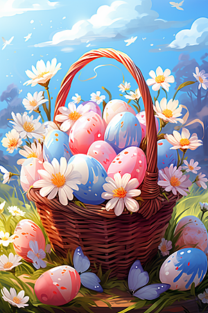 复活节彩蛋鸡蛋彩绘插画