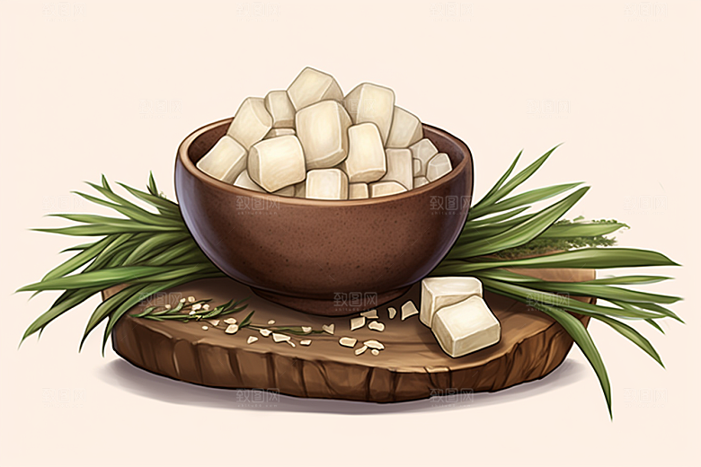 茯苓药方手绘插画