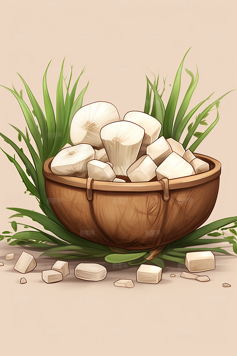 茯苓养生手绘插画