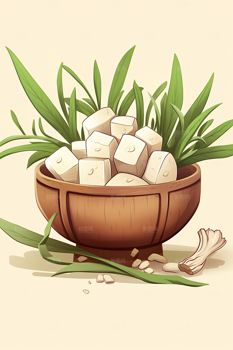 茯苓手绘中药材插画