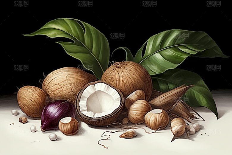 茯苓中药材手绘插画