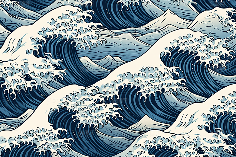 浪花浮世绘高清版画插画