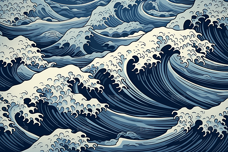 浪花浮世绘杂志风日本艺术风格插画