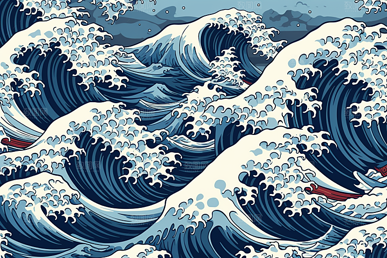 浪花浮世绘高清杂志风插画