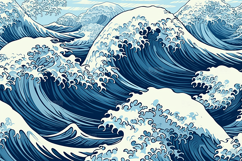 浪花浮世绘日本艺术风格高清插画