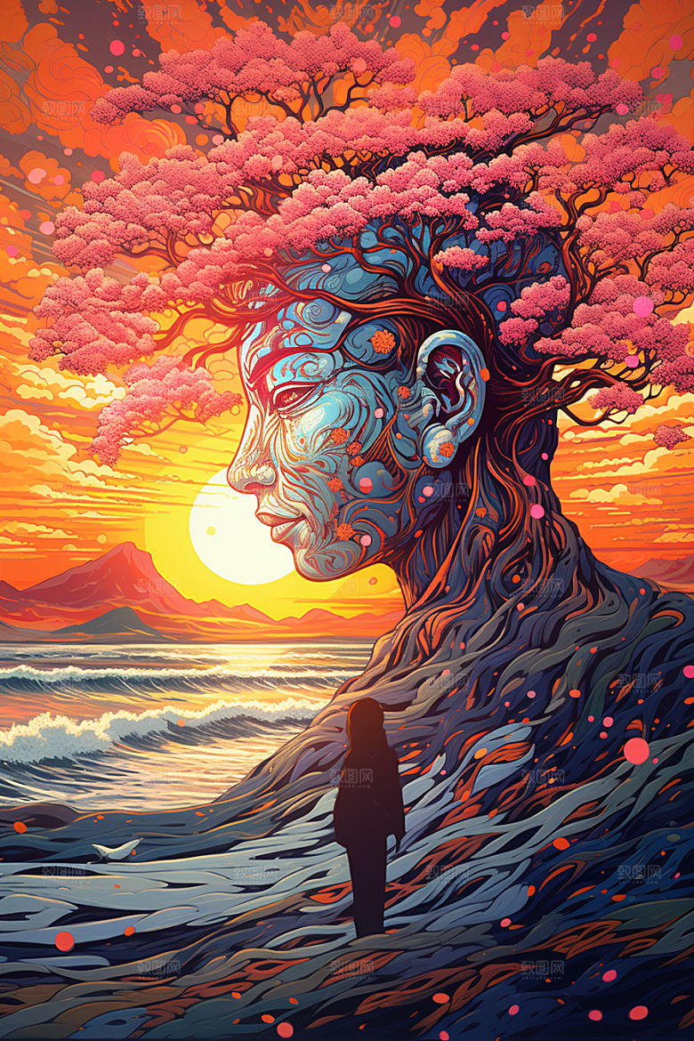 浪花浮世绘海报风杂志风插画