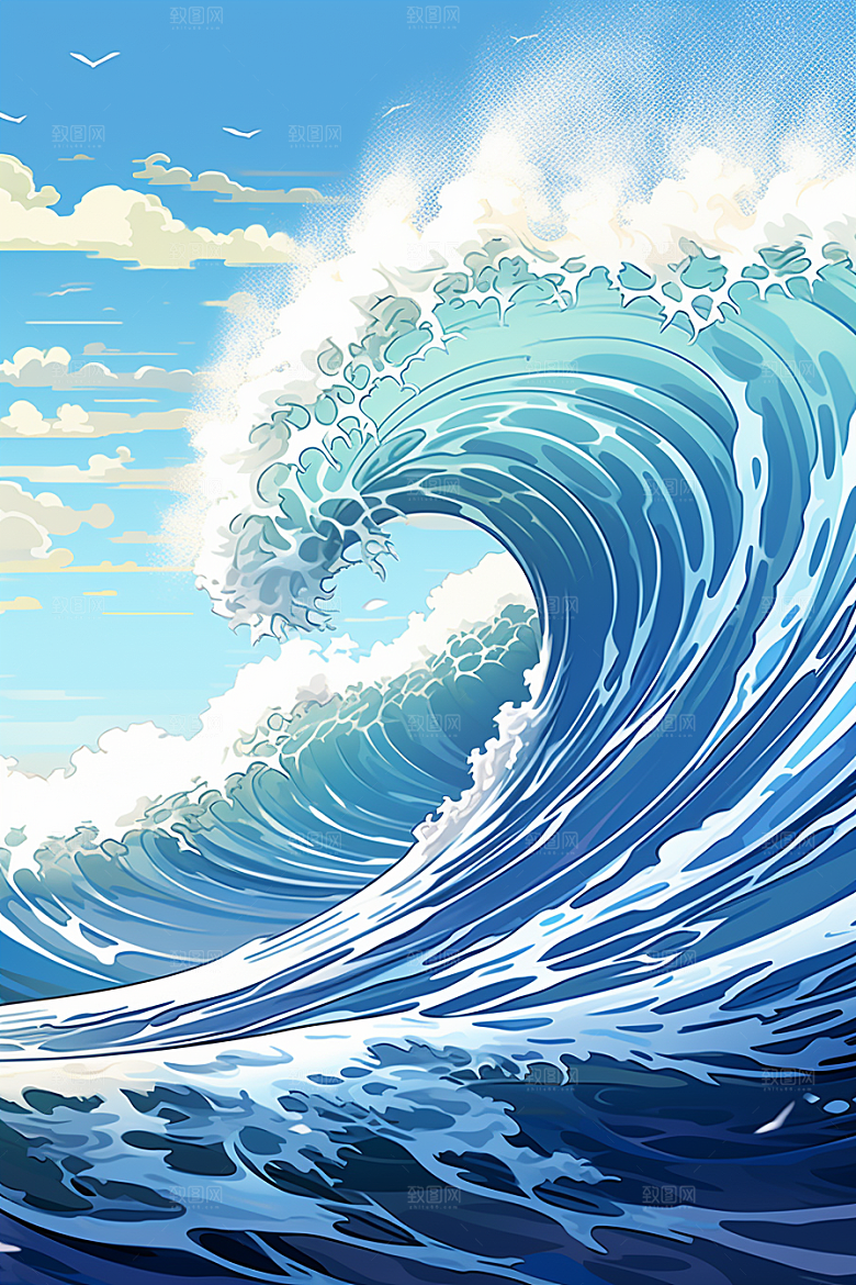 浪花浮世绘风俗画高清插画