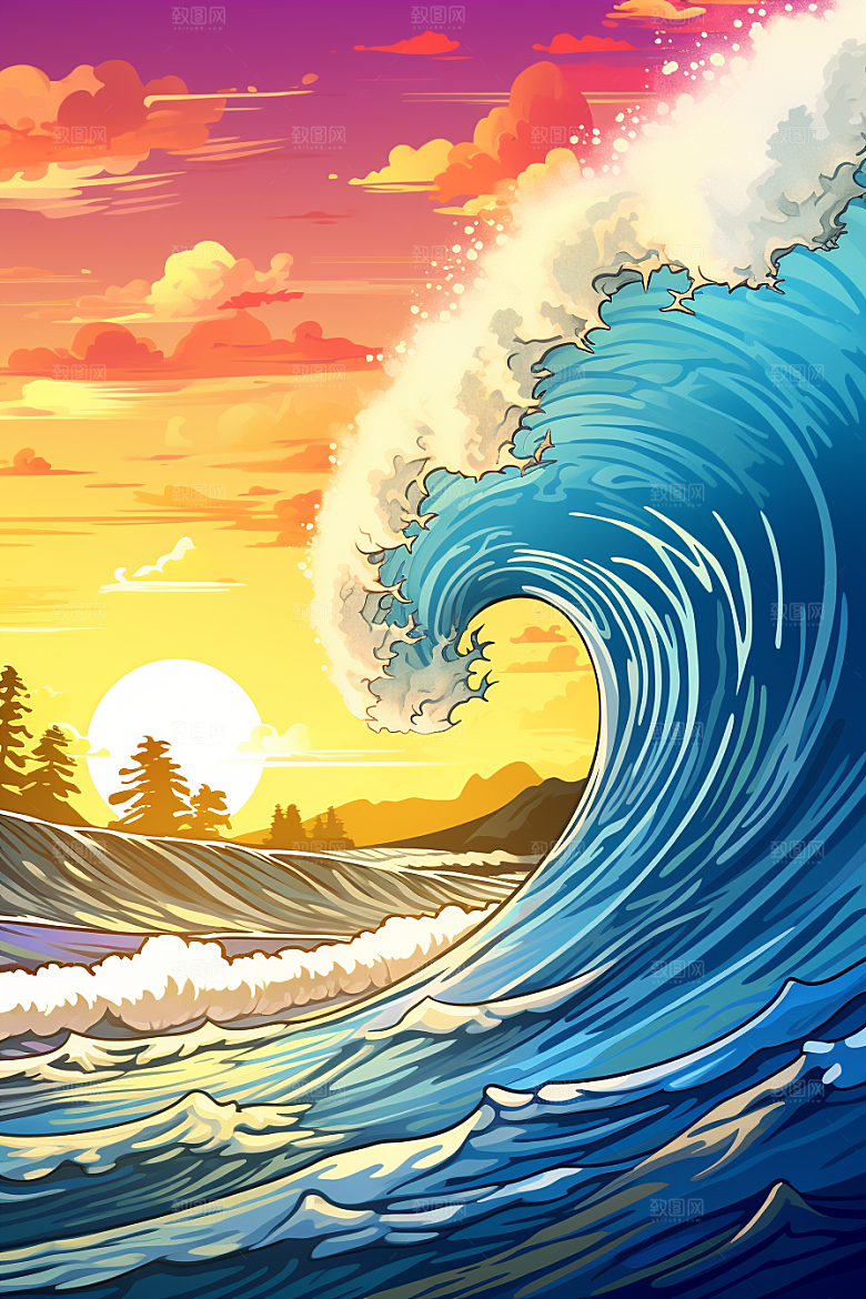 浪花浮世绘风俗画彩色插画