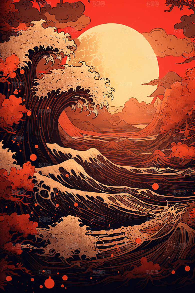 浪花浮世绘高清版画插画
