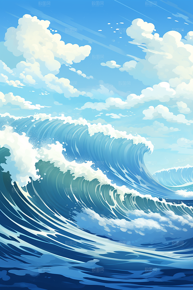浪花浮世绘海报风杂志风插画