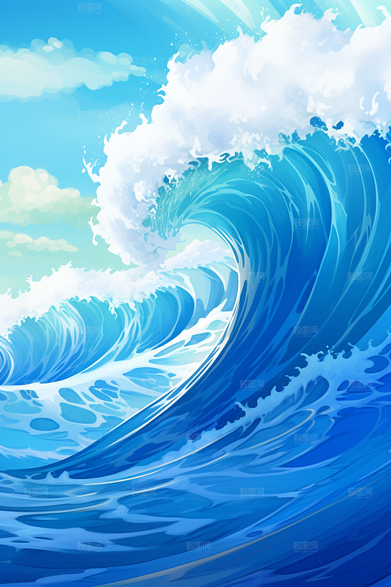 浪花浮世绘海报风高清插画
