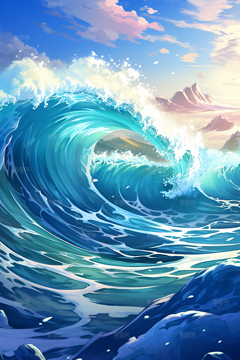 浪花浮世绘版画日本艺术风格插画