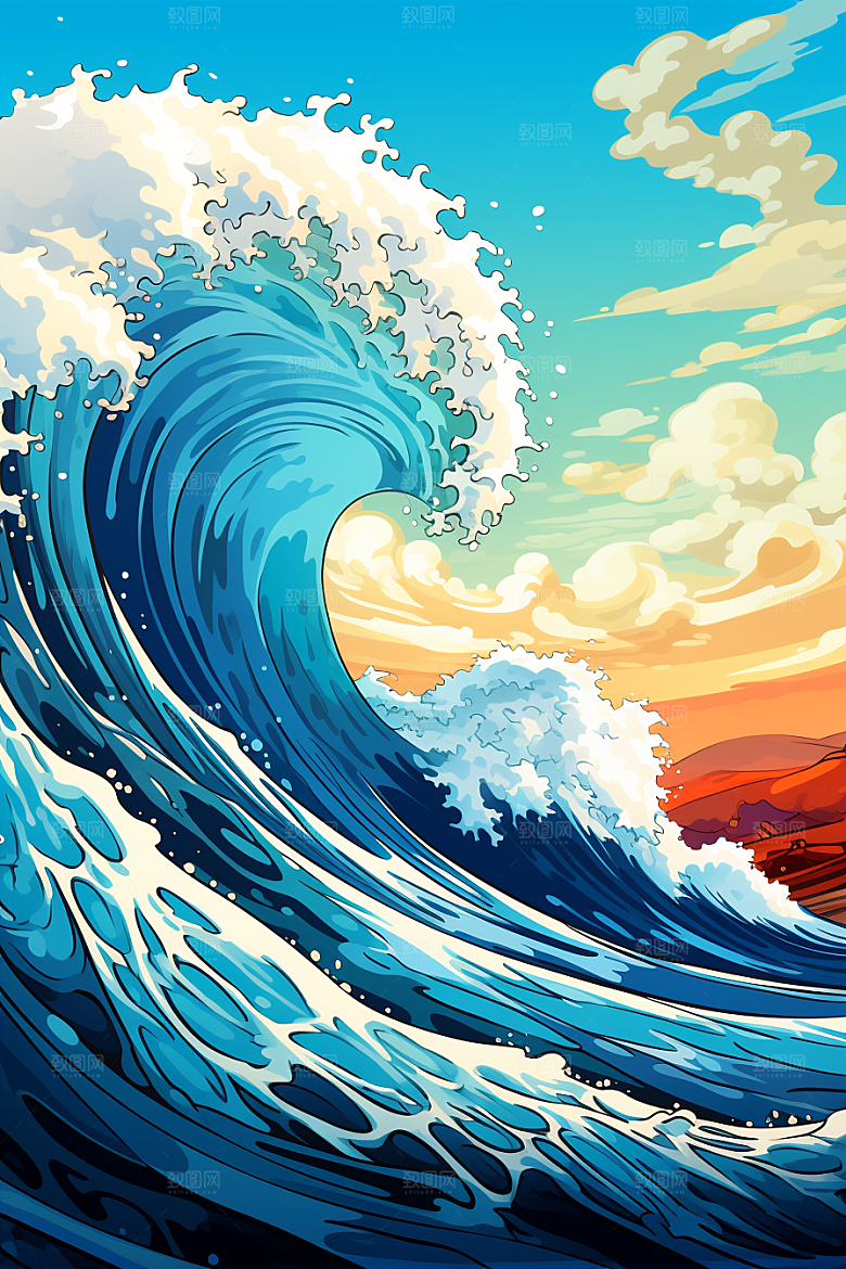 浪花浮世绘风俗画彩色插画
