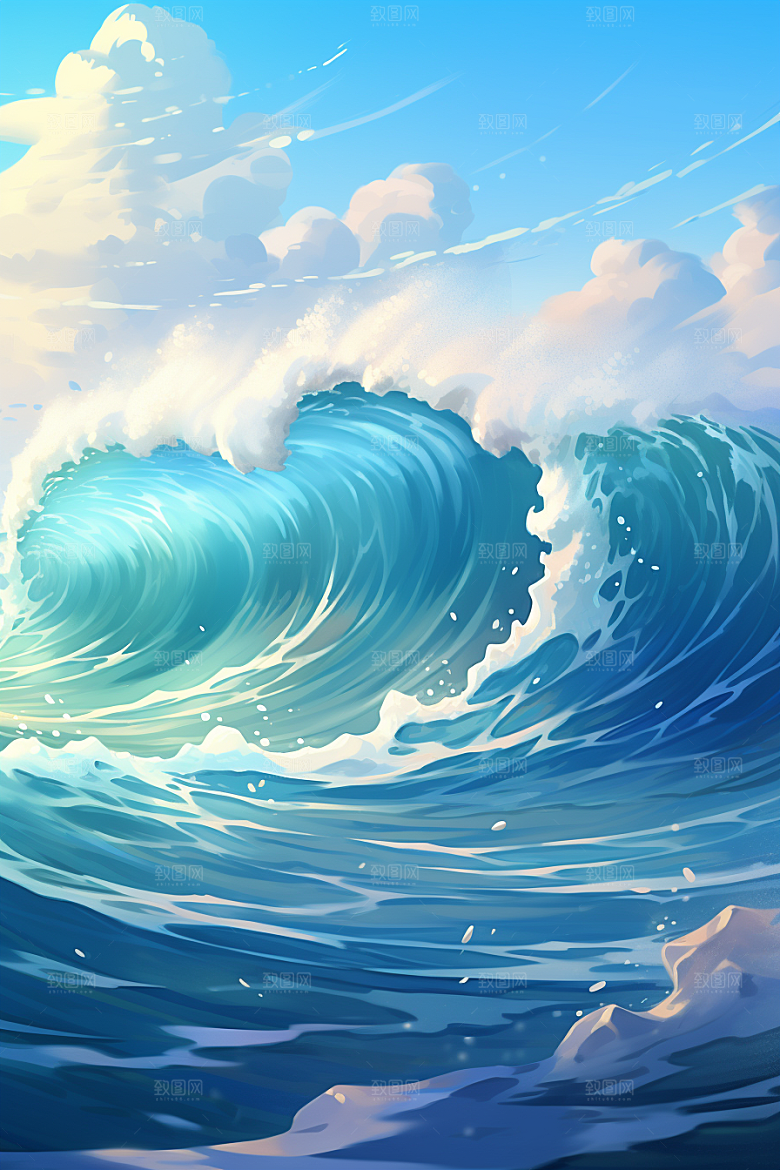 浪花浮世绘杂志风高清插画