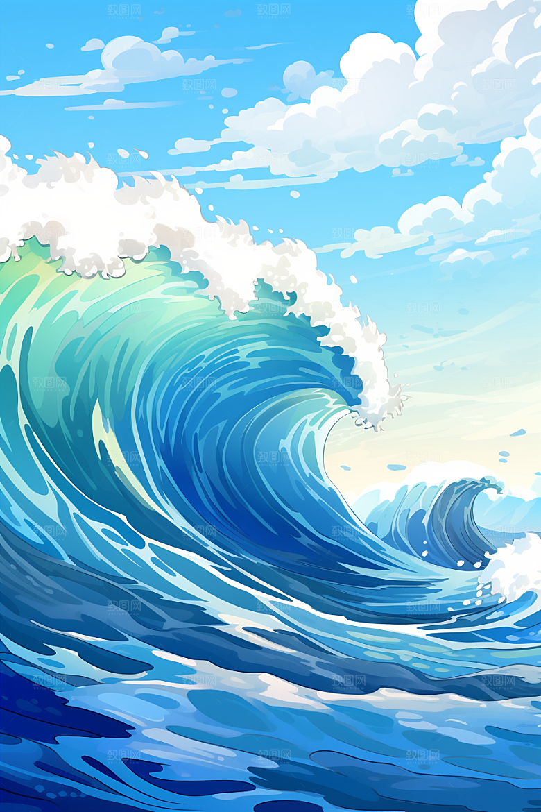 浪花浮世绘风俗画海报风插画