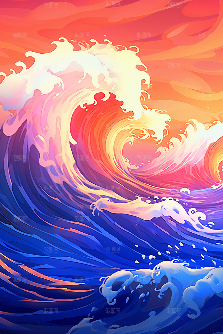浪花浮世绘风俗画杂志风插画