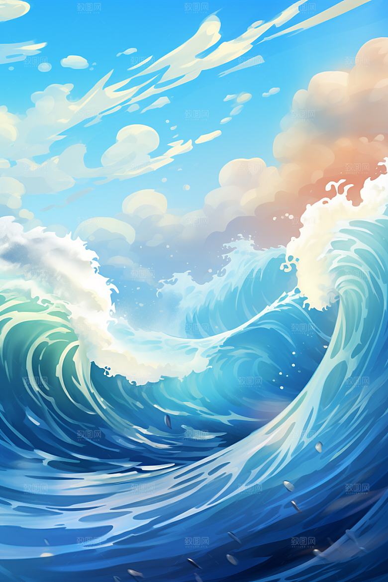浪花浮世绘杂志风高清插画