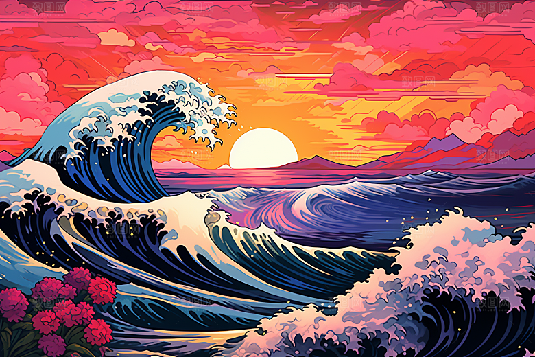 浪花浮世绘版画杂志风插画