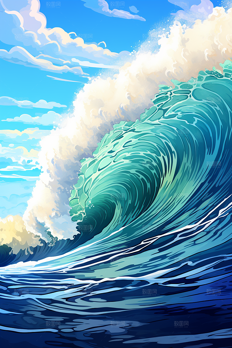 浪花浮世绘风俗画海报风插画