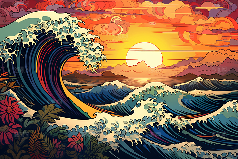浪花浮世绘杂志风风俗画插画
