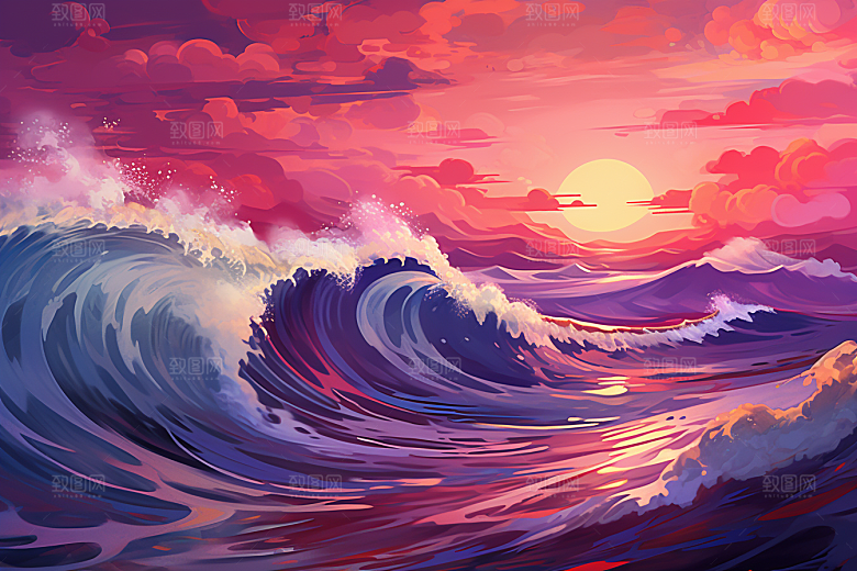 浪花浮世绘风俗画日本艺术风格插画