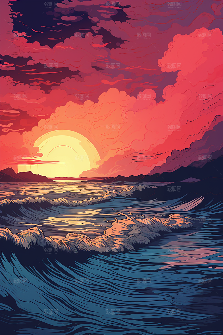 浪花浮世绘杂志风海报风插画