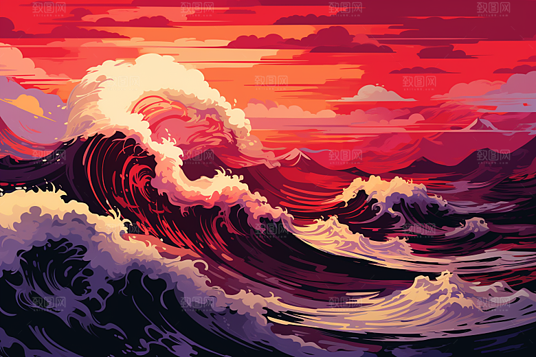 浪花浮世绘高清风俗画插画