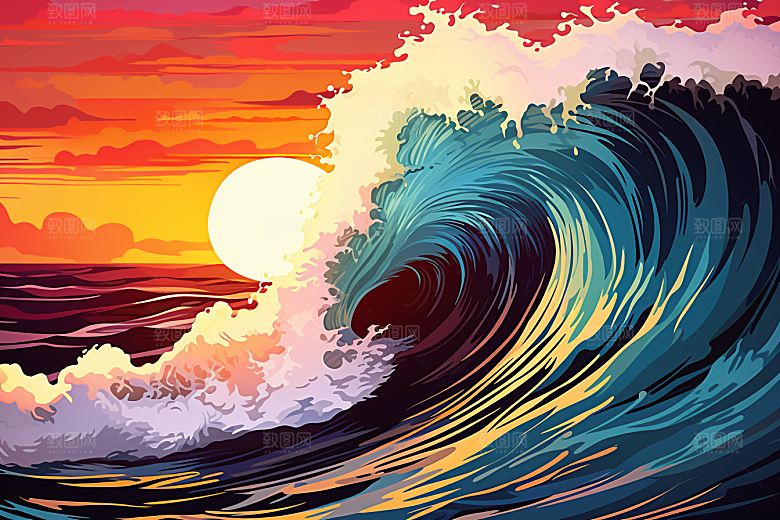 浪花浮世绘日本艺术风格风俗画插画